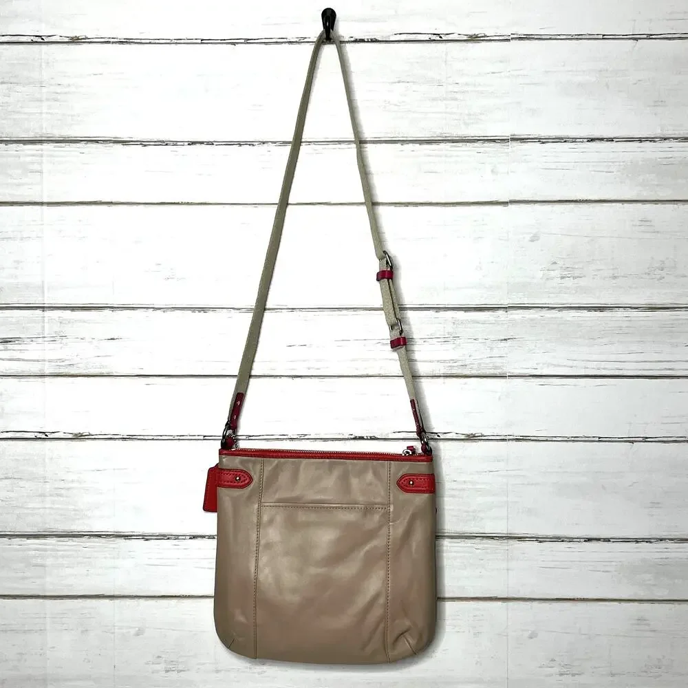 Coach Tan Pink Orange Leather Crossbody Messenger Bag Purse